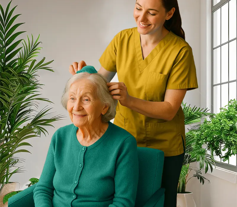 Seaside Senior Services San Diego caregiver offering best in-home personal senior care to elderly woman